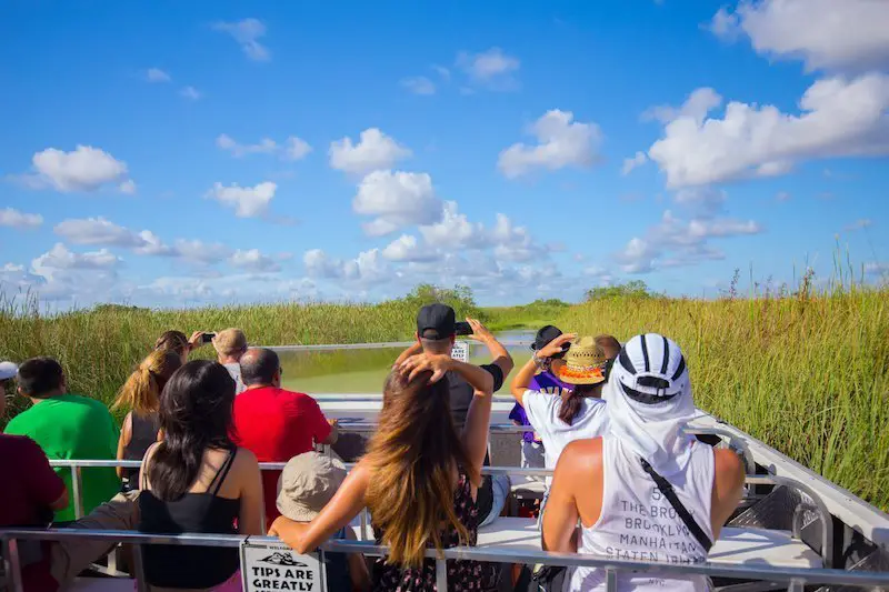 Group of people on an airboat in Florida