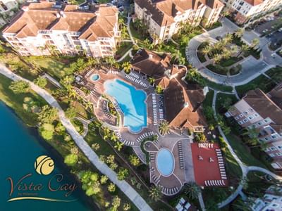 Aerial view of Vista Cay resort showing 2 pools.