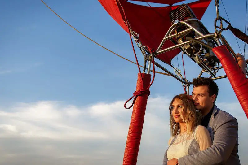 Couple in a hot air balloon for wedding