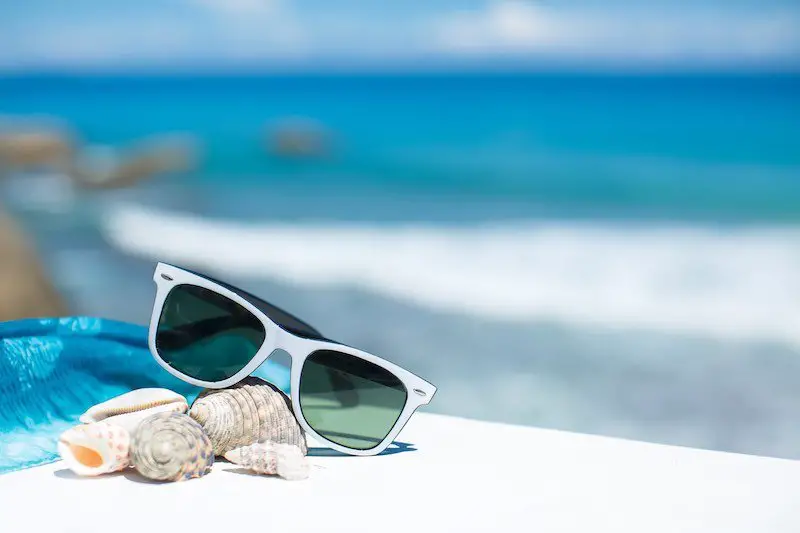 Sunglasses on the beach on a sunny day