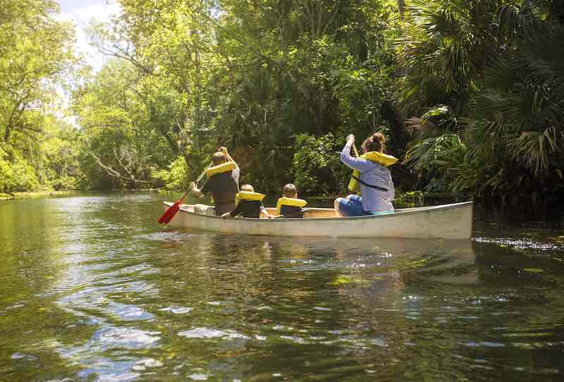 Family Of Four Canoing On A River in Central Florida